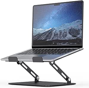 Soundance Laptop Stand for Desk with Stable Heavy Base, Adjustable Height Multi-Angle, Ergonomic Metal Riser Holder, Foldable Mount Elevator, Compatible with 10 to 15.6 Inches PC Computer, Black