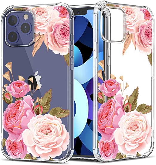 GREATRULY Floral Clear Pretty Phone Case for iPhone 12 / iPhone 12 Pro 6.1 Inch (2020) for Women/Girls,Flower Design Drop Proof Silicone Cover Shell,FL-K