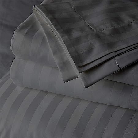 Split Head Flex King Sheets Sets for Adjustable Beds - 15" Inch Deep Pocket - 800 Thread Count 100% Egyptian Cotton Sheets - Split Down 34 Inches from The top - Split Head Sheets, Dark Grey Stripe