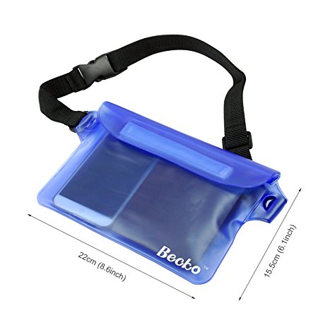 Becko Blue Waterproof Waist Bag Case Pouch for Kayaking, Sauna, Hiking, Surfing, Fishing, Boating, Skiing, Camping and Other Outdoor Sports. Triple Top Closure Strip Seal System Dry Bag Protect Mobile Phone, Camera, Watch, ID Cards, Wallet, Credit Cards, Room Card, Keys From Water, Sand, Dust and Dirt.