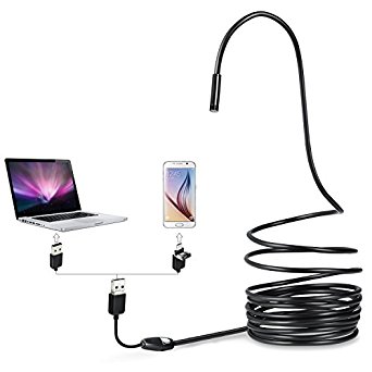 Potensic ® 2 In 1 Micro USB/USB Borescope Endoscope Flexible Waterproof Inspection Camera with 7mm Diameter Camera Head, 6 Adjustable Led Light - Black(3.5M/11.48ft)