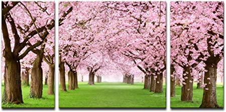 Noah Art-Rustic Landscape Art Print Japanese Cherry Blossom Sakura Tree Artwork Flowers Pictures on Canvas Prints 3 Piece Stretched Tree Wall Art for Bedroom Wall Decor Ready to Hang