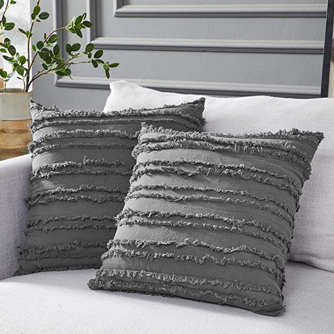 Longhui bedding Grey Throw Pillow Cover for Couch Sofa Bed, Cotton Linen Decorative Pillows Cushion Covers, Gray Color 18 x 18 inches, Set of 2
