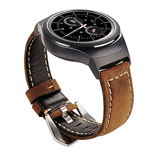 Maxjoy for Gear S2 Bands, Genuine Leather Watch Band Replacement Wristband Small/Large Strap with Stainless Steel Clasp & Adapters for Samsung Gear S2 SM-R720/R730 Sport Smart Watch, Brown