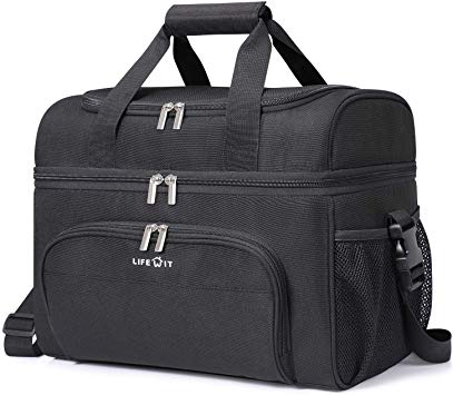 Lifewit Collapsible Cooler Bag 32-Can Insulated Leakproof Soft Cooler Portable Double Decker Cooler Tote for Beach/Picnic/Sports, Black