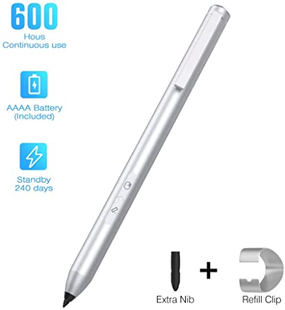 MoKo Sylus Pen with Palm Rejection, 4096 Pressure Sensitivity Surface Stylus Supporting 600hrs Playing Time Compatible with Surface Pro 3/4/5/6/7/X 2019,Surface 3/Go/Go2/Studio/Book 3&2&1 - Sliver