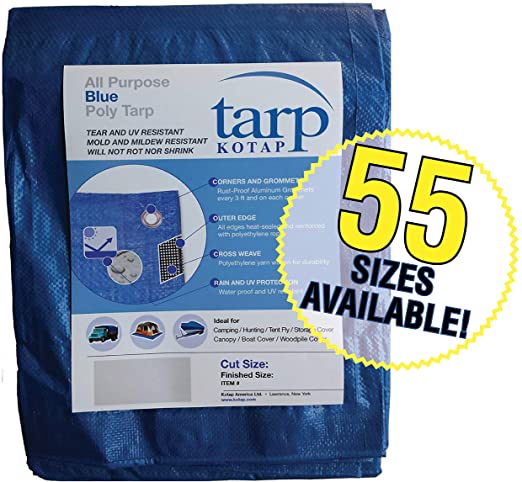 Kotap TRA-0608 All Purpose Poly Tarp, Mold, Mildew, Tear and UV Resistant, 6 x 8-Foot, Blue