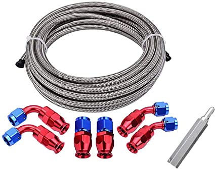 EVIL ENERGY 6AN 3/8" Stainless Steel Braided PTFE E85 Tube Fuel Line Hose Fittings Kit 10Ft (8.13mm ID)