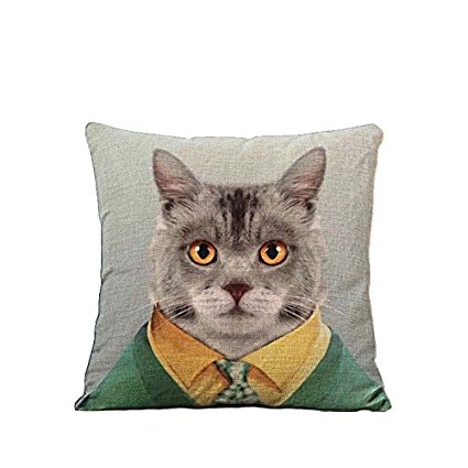 YOUR SMILE Cat Cotton Linen Square Decorative Throw Pillow Case Cushion Cover 18x18 Inch(44CM*44CM) (Color#11)