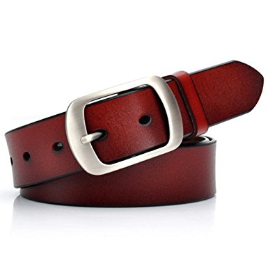 Vonsely Soft Wide Leather Belt for Jeans Shorts, Leather Belt with Metal Buckle