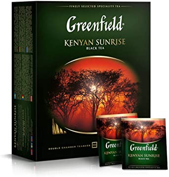 Greenfield Kenyan Sunrise Сlassic Collection Black Tea Finely Selected Speciality Tea 100 Double Chamber Teabags with Tags in Foil Sachets