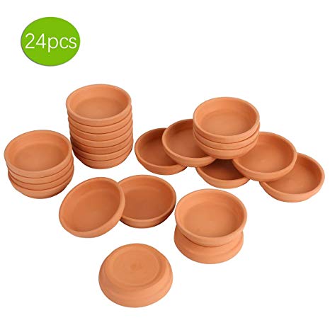 24pcs Terra Cotta Saucer, 3.2-inch Small Mini Clay Pots Tray, Suitable for 4inch, 3inch, 2.5inch, 2inch Succulents Nursery Pots