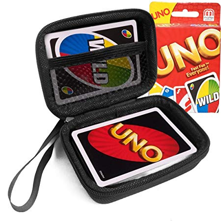 FitSand (TM Travel Carry Zipper EVA Hard Case for UNO Family Card Game - Black Box, Blacker Box, Best Protection for Mattel 42003 Original UNO Family Cards
