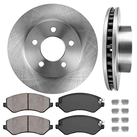 FRONT 288.04 mm Premium OE 5 Lug [2] Brake Disc Rotors   [4] Ceramic Brake Pads   Clips