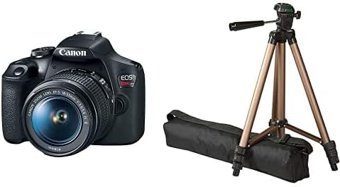 Canon EOS Rebel Camera with Built-in Wi-Fi and Amazon Basics Lightweight Camera Mount Tripod Stand with Bag