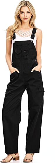 Revolt Women's Juniors Baggy Straight Leg Twill Overalls