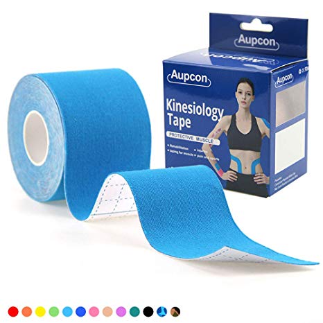 AUPCON Uncut Kinesiology Tape Waterproof Strength Hypoallergenic Sensitive Athletic Sports Tape Kinetics Recovery Therapy Synthetic for Ankle,Elbow,Muscles, Knee & Shoulder (Blue)