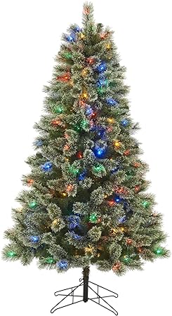Honeywell 6.5 ft Pre-Lit Christmas Tree, Frances Cashmere Artificial Christmas Tree with 250 Color Changing LED Lights, Xmas Tree with 811 PVC/Cashmere Tips, Tree Top Connector, UL Certified