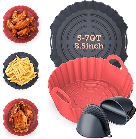 COSORI Air Fryer Silicone Liners for 5-7 Qt, 8.5 Inch Reusable Basket, Certified Food Grade Accessories, Resistant up to 450°F, Thickened & Durable​, Non-stick Dishwasher Safe, Gloves Included, 2 Pcs