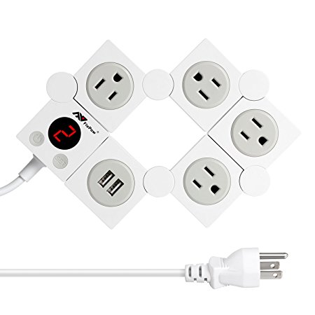 Flepow 4-Outlets Patent-Designed Timer Power Strip, Rotatable Power Socket With Dual USB Charge Ports(5V/2.1A) 1200W/10A FCC Certified 5ft Cord, White