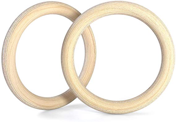 Double Circle Numbered Straps, Wood Gymnastic Rings, and Exercise Videos Guide for Gym, Crossfit, and Bodyweight Training (Variations)