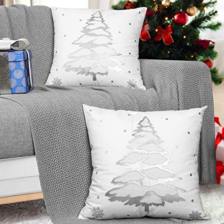 MoKo Christmas Throw Pillow Covers 2 Pack, Soft Square Pillow Cases Foil Hot-Stamped Snowflakes Christmas Decorative Cushion Covers for Sofa Couch Bed Home Car Decoration, 18" x 18", Silver