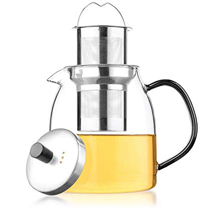 Vega TEAPOT 900ml - Stove-TOP Safe - Large Borosilicate Glass Teapot - Kettle - w/Removable Stainless-Steel Infuser - Best for Loose Leaf and Blooming Tea - Makes 3-4 Cups by Tealyra