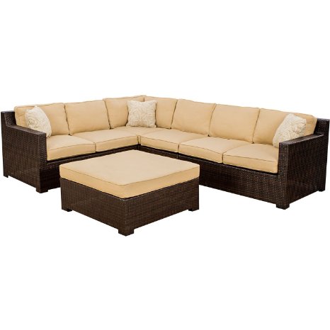 Hanover METRO5PC Metropolitan 5-Piece Outdoor Lounging Set, Includes 2 Loveseats, Corner Chair, Armless Chair and Large Ottoman