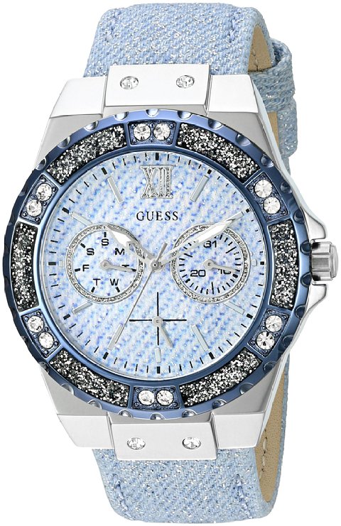 GUESS Women's U0775L1 Iconic Sky Blue Denim Multifunction Watch