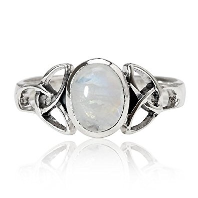 925 Sterling Silver 9 mm Genuine White Oval Moonstone Celtic Band Ring - Nickel Free