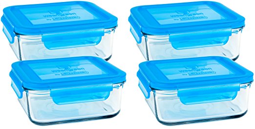 Wean Green Set of 4 Meal Cubes - Eco-Friendly BPA-Free Durable Glass Food Container - 28 oz Blueberry