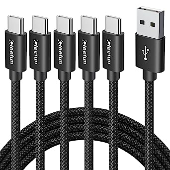 USB C Cable [6ft, 5-Pack], CLEEFUN USB A to USB Type C Charging Cable Fast Charge Braided Charger Cord for Samsung Galaxy S22 S21 S20 FE Ultra 5G S10E S10 S9 Plus Note 10 9, A51 A71, Pixel, LG, Moto G