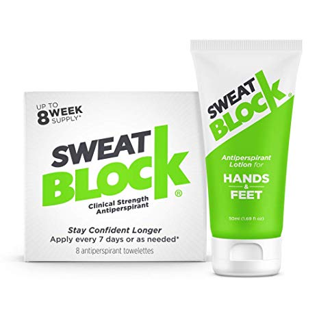 SweatBlock Antiperspirant Bundle Deal, Wipes (1 box) and Lotion (1 box), Proven to Reduce Excessive Sweating and Smelly Feet, Safe, Effective, FDA Compliant Anti-Sweat Lotion for Women and Men