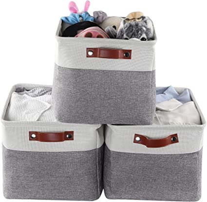 Storage Baskets for Shelves, Closet Storage Bins for Organization, Fabric Bins Cube W/Handles for Organizing Shelf Nursery Home Closet, Large - 3 Pack