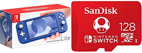 Nintendo Switch Lite - Blue with SanDisk 128GB microSDXC-Card, Licensed for Nintendo-Switch