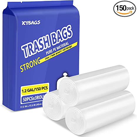 1.2 Gallon Plastic Clear Trash Bags, 150 Count 4.5 Liter Trash Liners Small Garbage Bags for Office, Bathroom