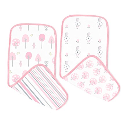 SwaddleDesigns Cotton Muslin Baby Burpies, Set of 2 Cotton Burp Cloths, Pink Thicket