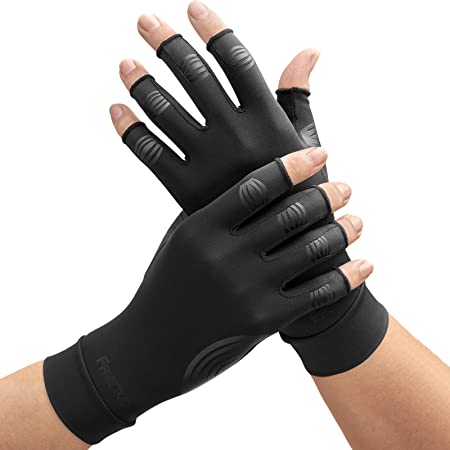 FREETOO Copper Arthritis Gloves for Carpal Tunnel Pain Relief, Strengthen Compression Gloves to Alleviate Hand Pains,Swelling, Fingerless Computer Typing Gloves for Rheumatoid, Tendonitis Women/Men-S