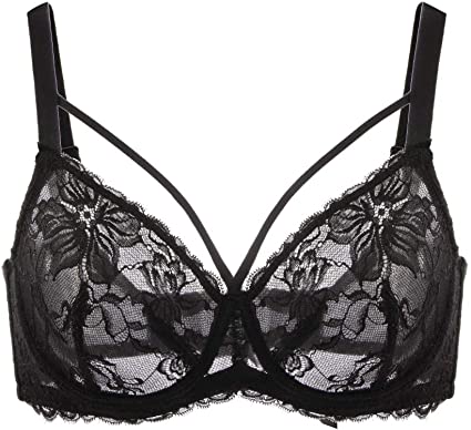 HSIA Women's Underwire Minimizer Bra Unlined Full Bust Bra Non-Padded Plus Size Bra Sexy lace Sheer Bandage Bra 32C-40DDD