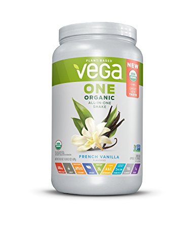 Vega One Organic All-in-One Shake, Plant Based Non Dairy Protein Powder, French Vanilla, 18 Servings, 24.3 oz