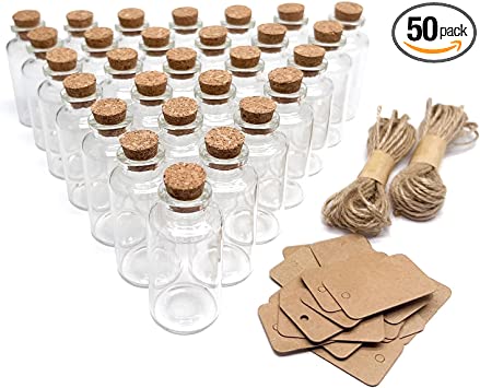 50 Pieces 30 ML Glass Bottles with Cork Stoppers Mini Small Glass Bottles, for Wedding Favors, Crafts Home Decorations