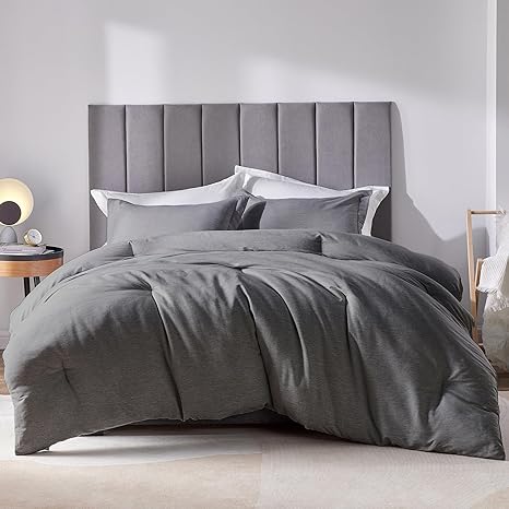 CozyLux Queen Size Comforter Set - 3 Pieces Dark Grey Soft Luxury Cationic Dyeing Bedding Comforter for All Season, Dark Gray Breathable Lightweight Fluffy Bed Set with 1 Comforter and 2 Pillow Shams