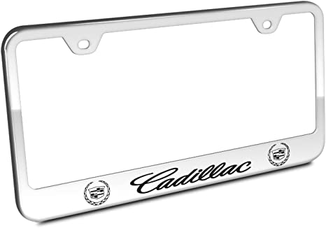 Au-Tomotive Gold, INC. Cadillac Chrome Stainless Steel License Plate Frame, Black, 12"x6"