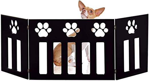 Bundaloo Freestanding Folding Gate | Expandable Wooden Fence for a Small to Medium Pet Dog | Limits Pup's Access to Stairs, Doorways, Hallways | Best Portable Divider with Decorative Design
