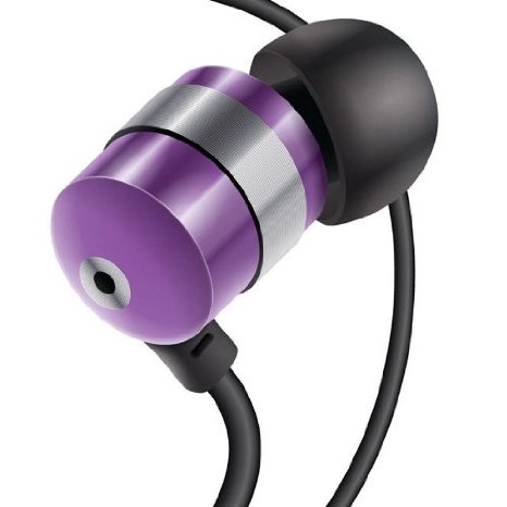 GOgroove audiOHM Ergonomic Metallic Purple Earbuds with Interchangeable Noise-Reduction Silicone Ear Pieces (4 Sizes)