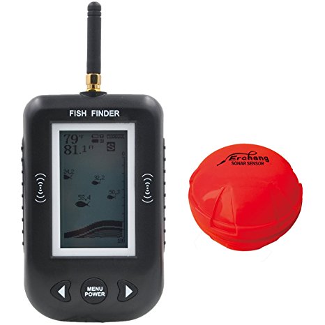 BooTaa Portable Fish Finder Rechargeable & Wireless Sonar Sensor Fishfinder Depth Locator with Fish Size, Water Temperature, Alarm Transducer, Dot Matrix 45m Range