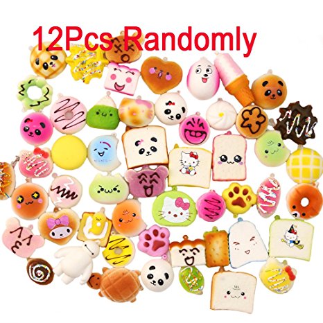 MAGIC SHOW 12PCS Random Kawaii Mini Soft Foods Panda Bread Bun Toasts Multi Donuts Phone Straps Charm Gift TO416