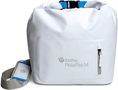 P&J Trading PolePak14 Cooler Bag – Waterproof and Insulated for Camping, Kids Sports, Lake Days, Beach, Backyard Bonfires, Fishing, BBQs, River Rafting. White with Blue Accents