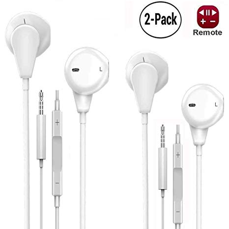 2-Pair Earbuds Microphone with Volume Control, EldHus 6S Headphones with Mic, Android Earphones Noise Cancelling Headphone for 3.5mm Port