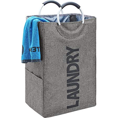 HOMEST Single Laundry Hamper with Soft Handle Foldable Closet Dirty Clothes Basket, Grey
